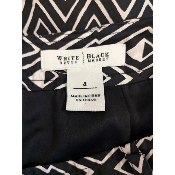 WHITE HOUSE BLACK MARKET Silk Black White Geometric Diamond Print Skirt 4 Small - Picture 5 of 6